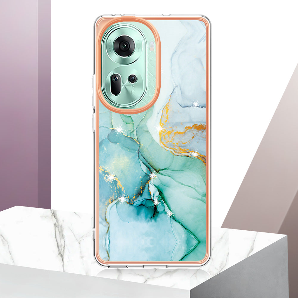 YB IMD Series-2 For Oppo Reno11 5G (Global) Case Marble Pattern Slim IMD TPU Phone Shell - Green 003