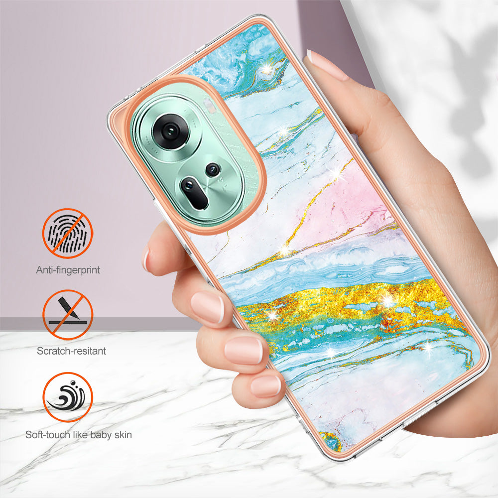 YB IMD Series-2 For Oppo Reno11 5G (Global) Case Marble Pattern Slim IMD TPU Phone Shell - Green 004