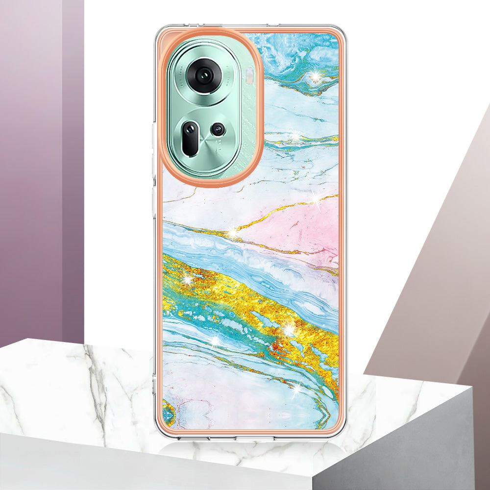 YB IMD Series-2 For Oppo Reno11 5G (Global) Case Marble Pattern Slim IMD TPU Phone Shell - Green 004