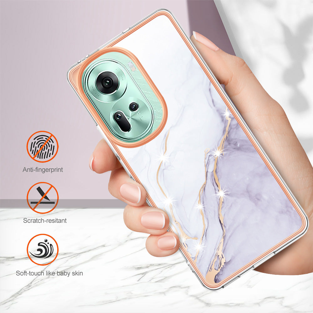 YB IMD Series-2 For Oppo Reno11 5G (Global) Case Marble Pattern Slim IMD TPU Phone Shell - White 006
