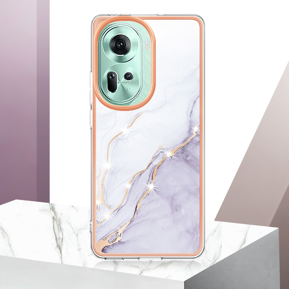 YB IMD Series-2 For Oppo Reno11 5G (Global) Case Marble Pattern Slim IMD TPU Phone Shell - White 006