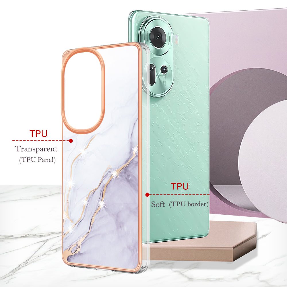 YB IMD Series-2 For Oppo Reno11 5G (Global) Case Marble Pattern Slim IMD TPU Phone Shell - White 006