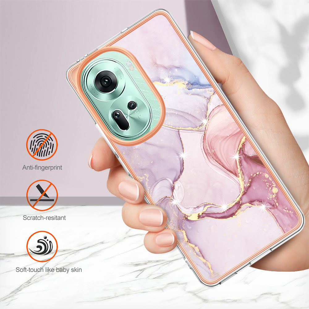 YB IMD Series-2 For Oppo Reno11 5G (Global) Case Marble Pattern Slim IMD TPU Phone Shell - Rose Gold 005