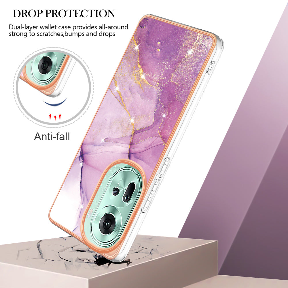 YB IMD Series-2 For Oppo Reno11 5G (Global) Case Marble Pattern Slim IMD TPU Phone Shell - Purple 001