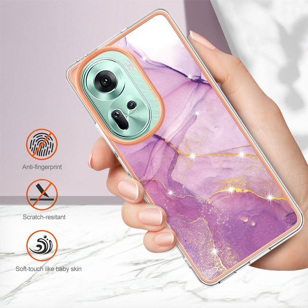 YB IMD Series-2 For Oppo Reno11 5G (Global) Case Marble Pattern Slim IMD TPU Phone Shell - Purple 001