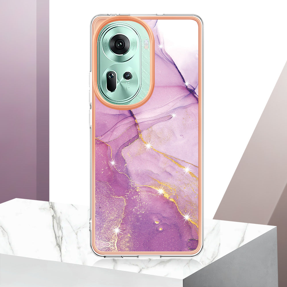 YB IMD Series-2 For Oppo Reno11 5G (Global) Case Marble Pattern Slim IMD TPU Phone Shell - Purple 001