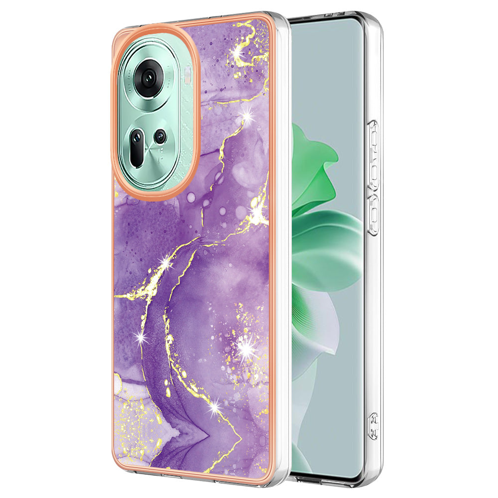 YB IMD Series-2 For Oppo Reno11 5G (Global) Case Marble Pattern Slim IMD TPU Phone Shell - Purple 002