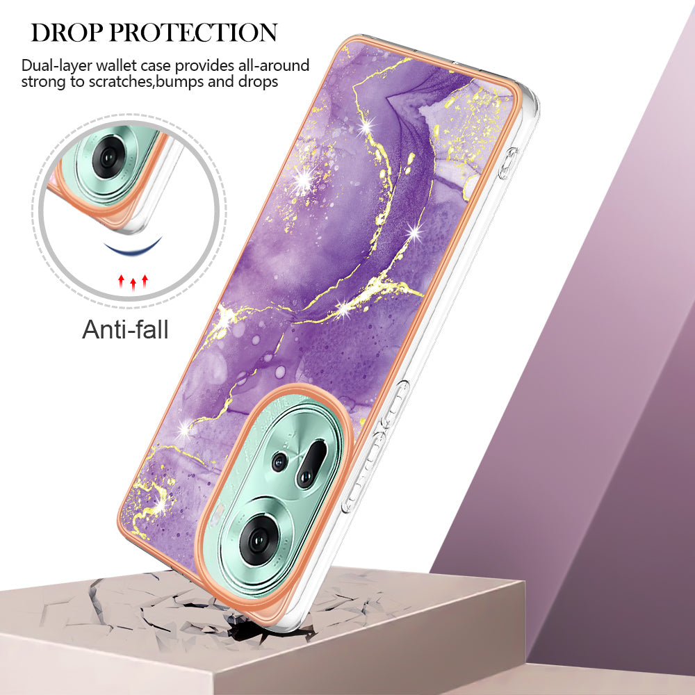 YB IMD Series-2 For Oppo Reno11 5G (Global) Case Marble Pattern Slim IMD TPU Phone Shell - Purple 002