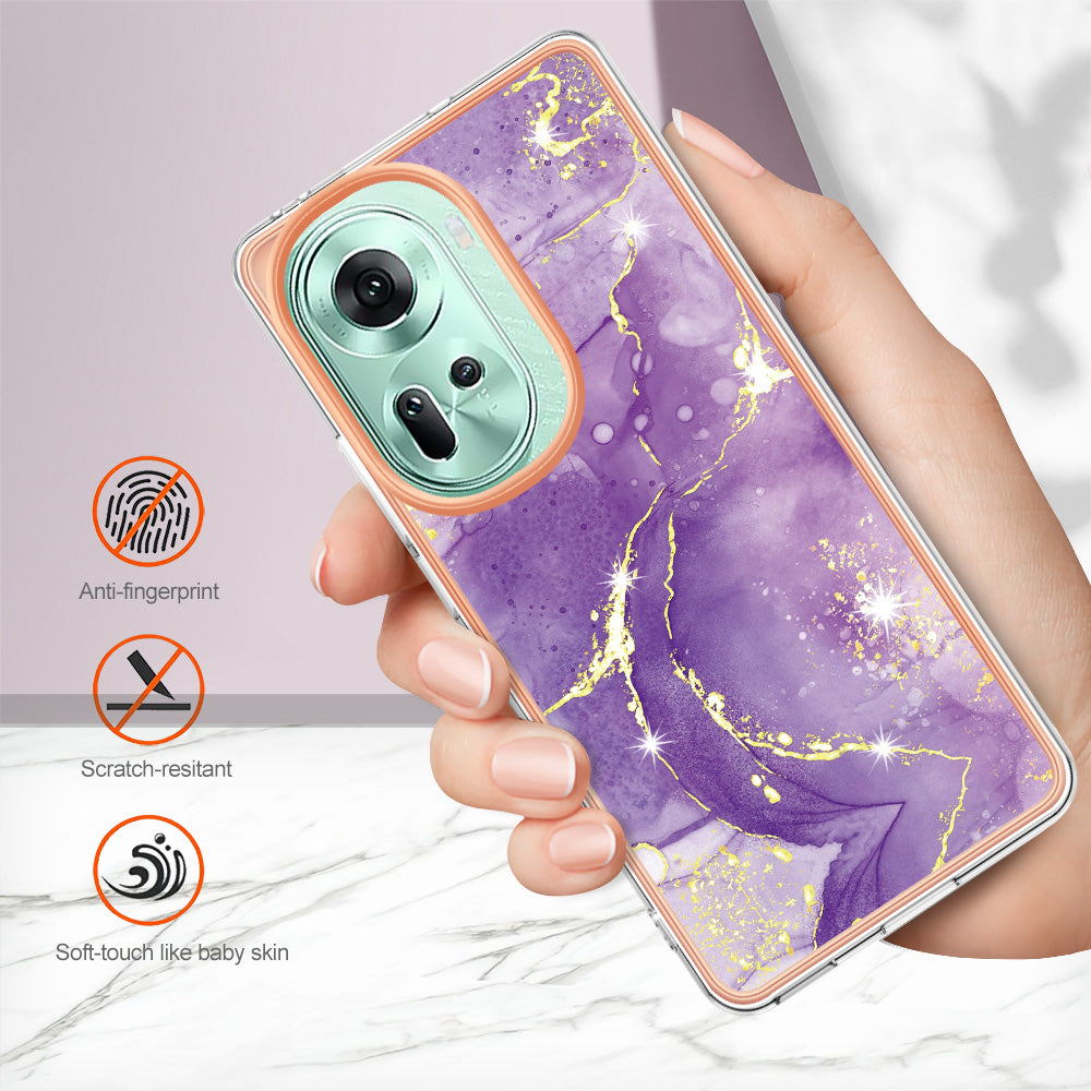YB IMD Series-2 For Oppo Reno11 5G (Global) Case Marble Pattern Slim IMD TPU Phone Shell - Purple 002