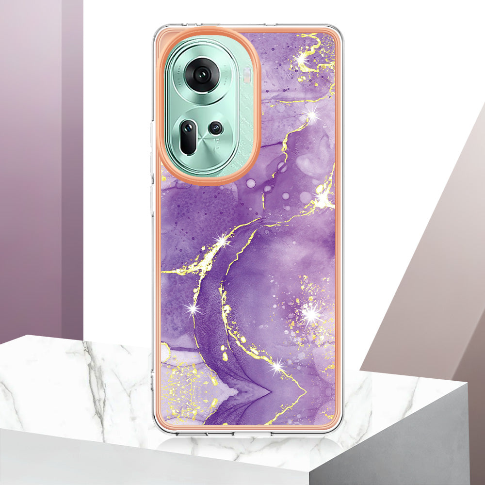 YB IMD Series-2 For Oppo Reno11 5G (Global) Case Marble Pattern Slim IMD TPU Phone Shell - Purple 002