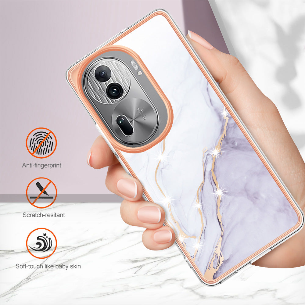 YB IMD Series-2 For Oppo Reno11 Pro 5G (Global) Cover Marble Pattern TPU Anti-drop Phone Shell - White 006