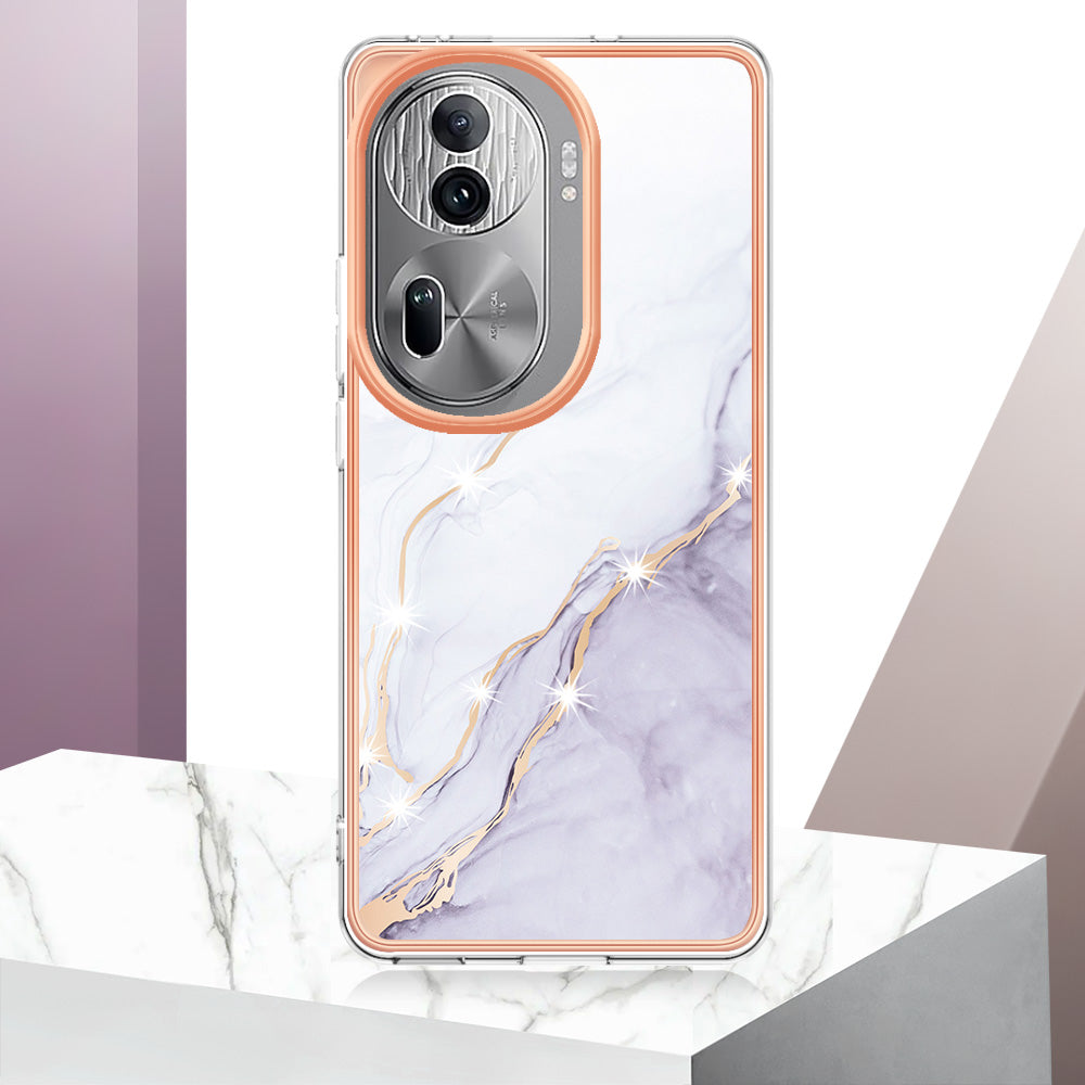 YB IMD Series-2 For Oppo Reno11 Pro 5G (Global) Cover Marble Pattern TPU Anti-drop Phone Shell - White 006