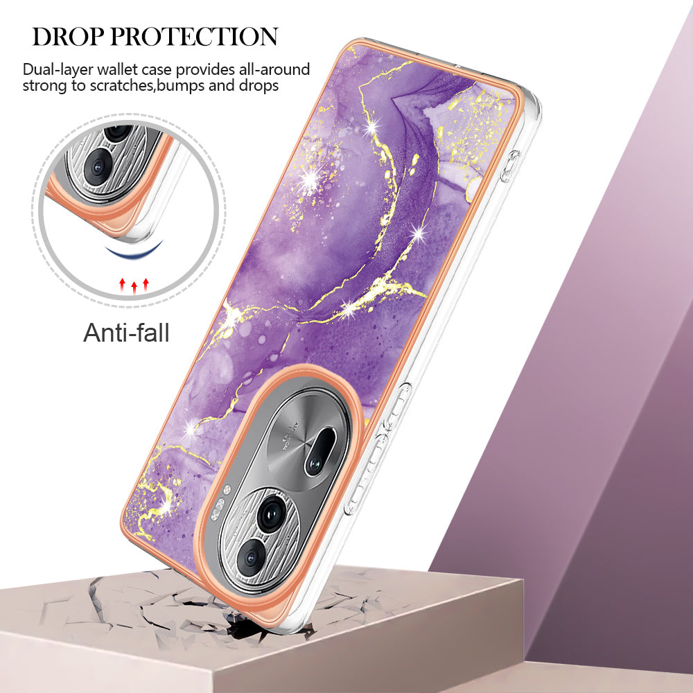 YB IMD Series-2 For Oppo Reno11 Pro 5G (Global) Cover Marble Pattern TPU Anti-drop Phone Shell - Purple 002