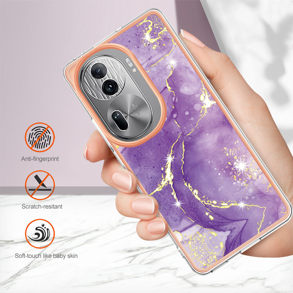 YB IMD Series-2 For Oppo Reno11 Pro 5G (Global) Cover Marble Pattern TPU Anti-drop Phone Shell - Purple 002