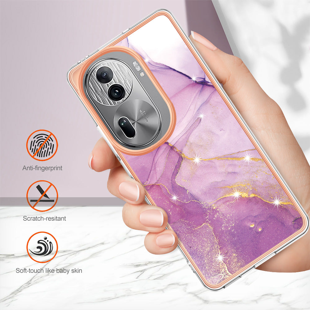 YB IMD Series-2 For Oppo Reno11 Pro 5G (Global) Cover Marble Pattern TPU Anti-drop Phone Shell - Purple 001