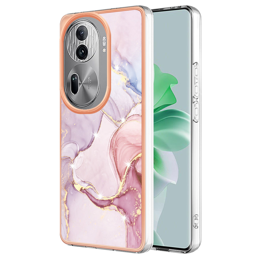 YB IMD Series-2 For Oppo Reno11 Pro 5G (Global) Cover Marble Pattern TPU Anti-drop Phone Shell - Rose Gold 005