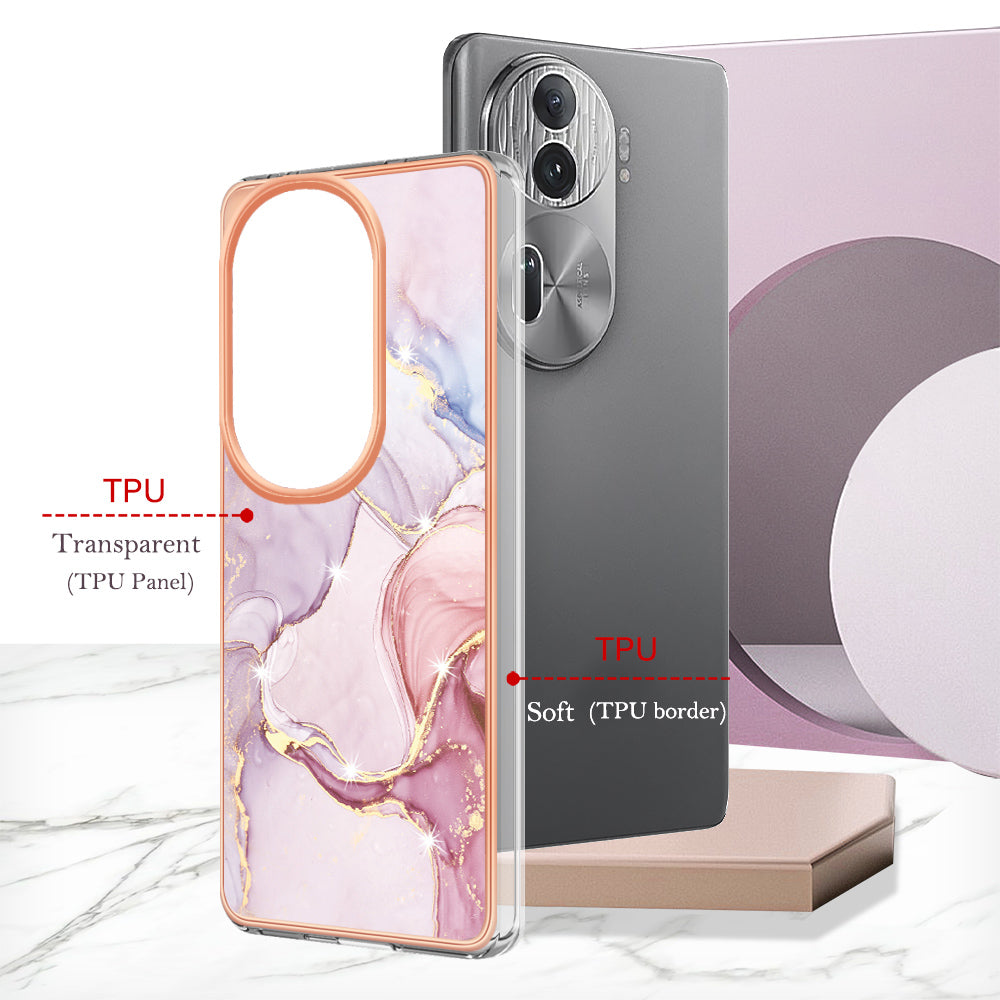 YB IMD Series-2 For Oppo Reno11 Pro 5G (Global) Cover Marble Pattern TPU Anti-drop Phone Shell - Rose Gold 005