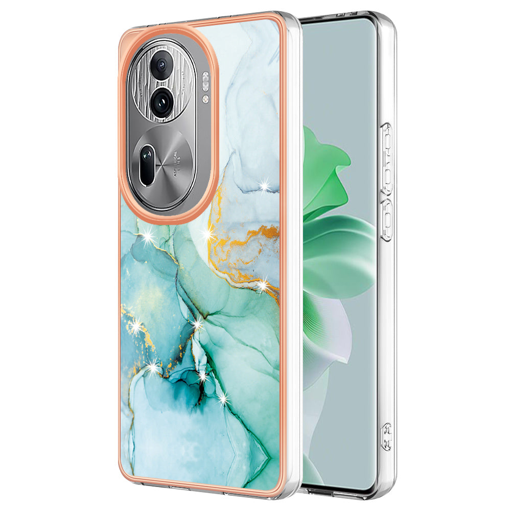 YB IMD Series-2 For Oppo Reno11 Pro 5G (Global) Cover Marble Pattern TPU Anti-drop Phone Shell - Green 003