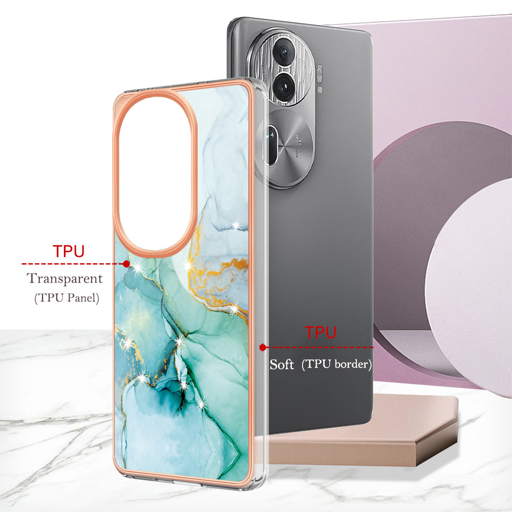 YB IMD Series-2 For Oppo Reno11 Pro 5G (Global) Cover Marble Pattern TPU Anti-drop Phone Shell - Green 003