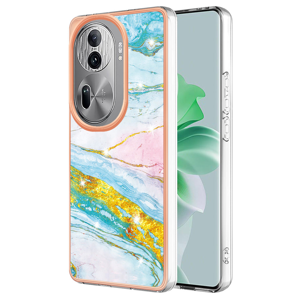 YB IMD Series-2 For Oppo Reno11 Pro 5G (Global) Cover Marble Pattern TPU Anti-drop Phone Shell - Green 004
