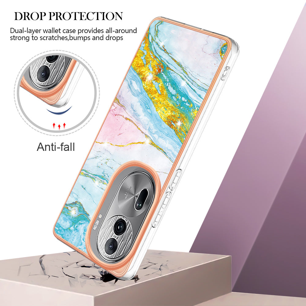 YB IMD Series-2 For Oppo Reno11 Pro 5G (Global) Cover Marble Pattern TPU Anti-drop Phone Shell - Green 004