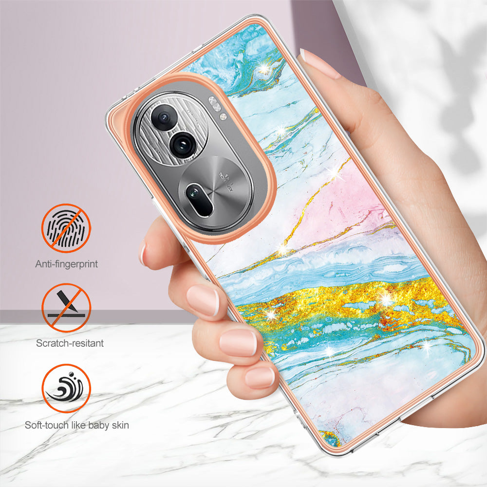 YB IMD Series-2 For Oppo Reno11 Pro 5G (Global) Cover Marble Pattern TPU Anti-drop Phone Shell - Green 004