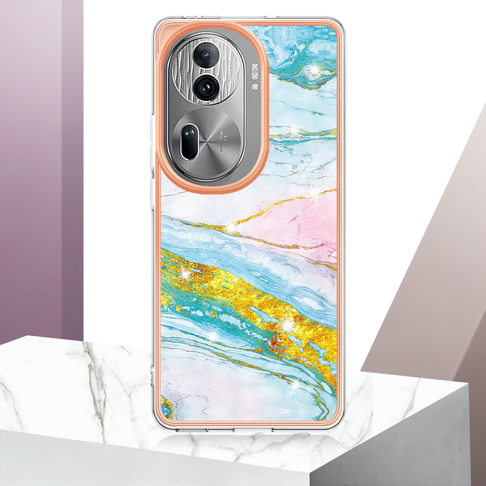 YB IMD Series-2 For Oppo Reno11 Pro 5G (Global) Cover Marble Pattern TPU Anti-drop Phone Shell - Green 004