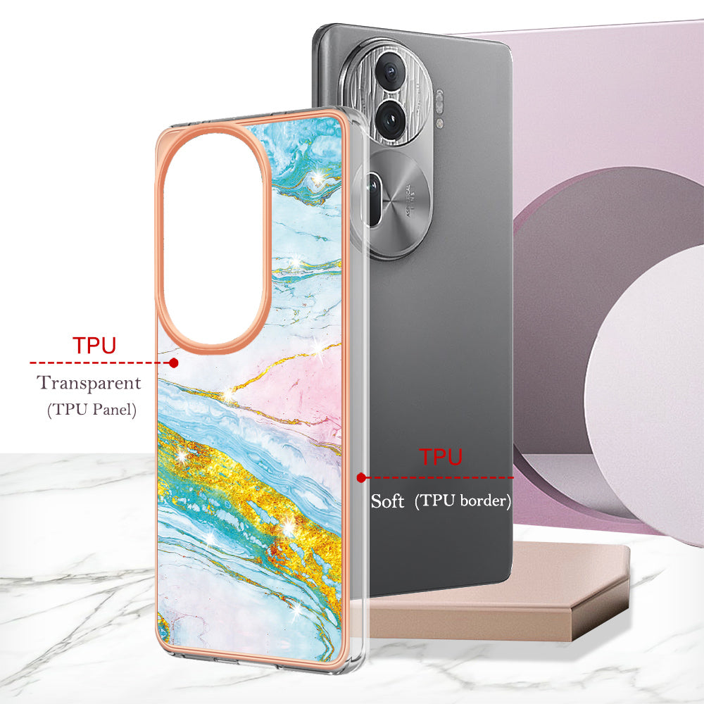 YB IMD Series-2 For Oppo Reno11 Pro 5G (Global) Cover Marble Pattern TPU Anti-drop Phone Shell - Green 004