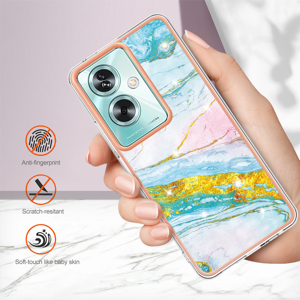 YB IMD Series-2 For Oppo A79 5G / A2 5G Case IMD Marble Pattern Electroplating TPU Cover - Green 004