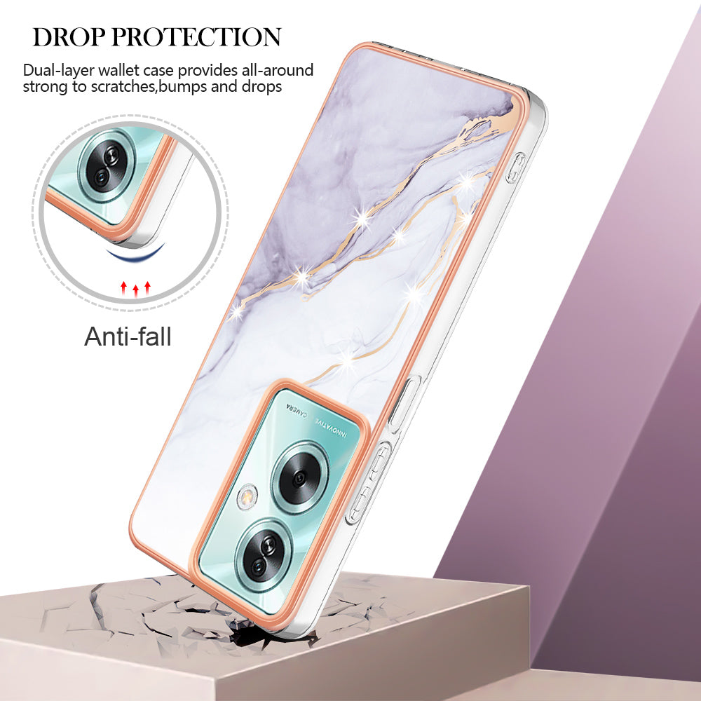 YB IMD Series-2 For Oppo A79 5G / A2 5G Case IMD Marble Pattern Electroplating TPU Cover - White 006