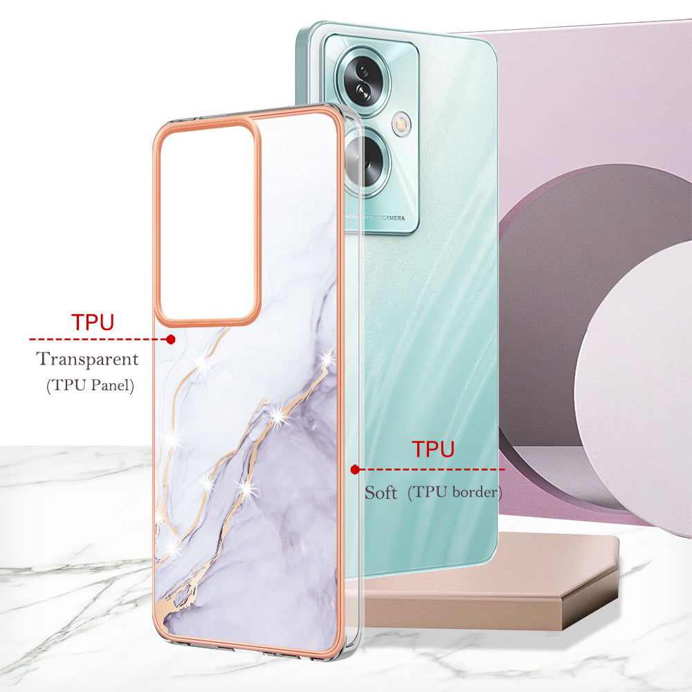 YB IMD Series-2 For Oppo A79 5G / A2 5G Case IMD Marble Pattern Electroplating TPU Cover - White 006