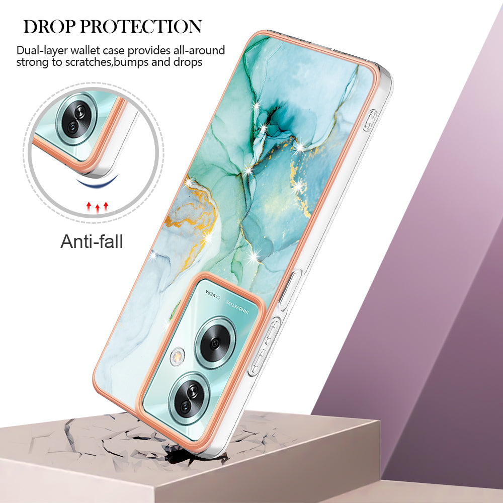 YB IMD Series-2 For Oppo A79 5G / A2 5G Case IMD Marble Pattern Electroplating TPU Cover - Green 003