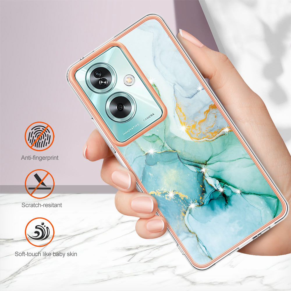 YB IMD Series-2 For Oppo A79 5G / A2 5G Case IMD Marble Pattern Electroplating TPU Cover - Green 003