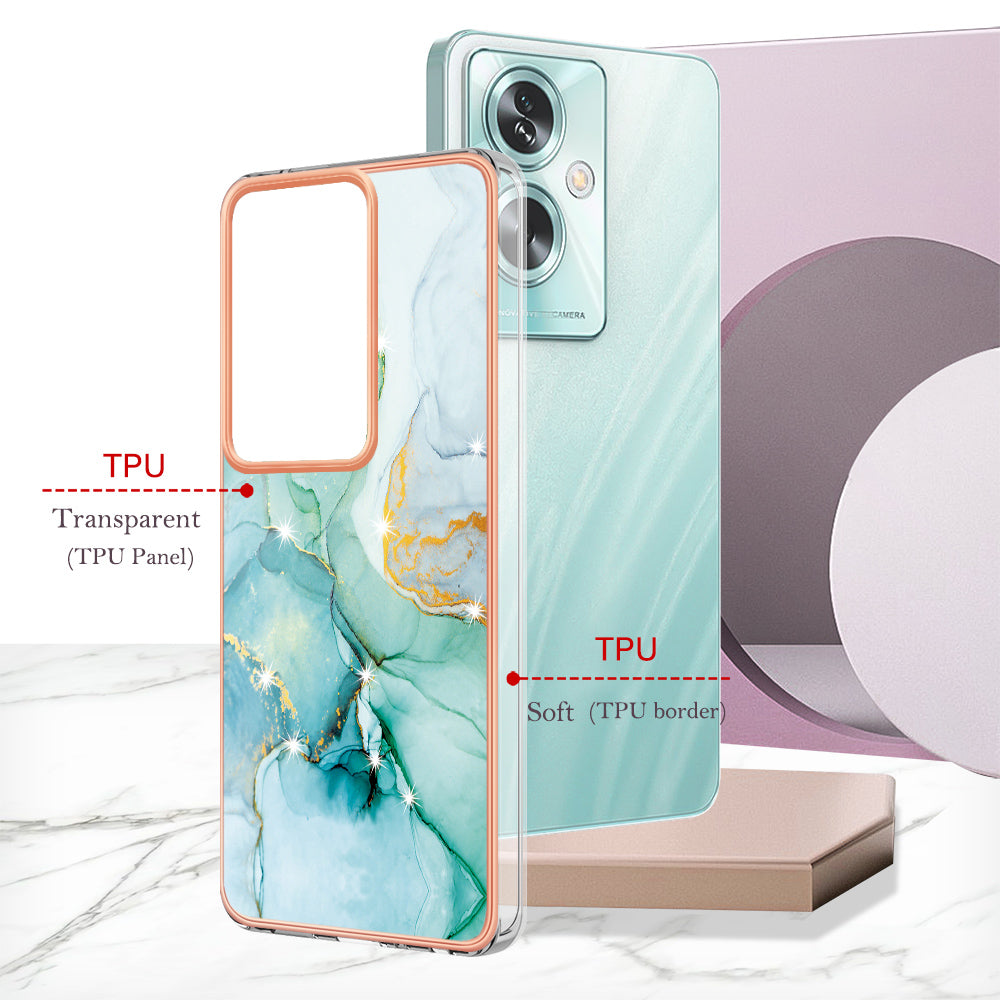 YB IMD Series-2 For Oppo A79 5G / A2 5G Case IMD Marble Pattern Electroplating TPU Cover - Green 003