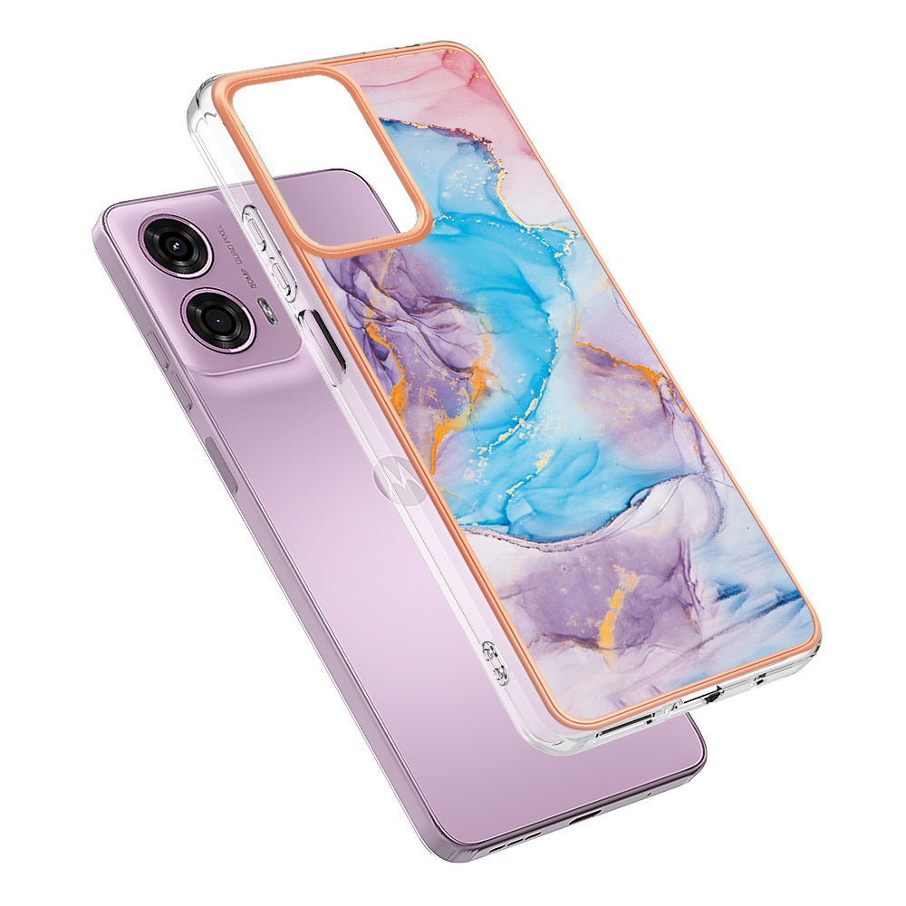 YB IMD Series-1 For Motorola Moto G04 4G / G24 4G Case Soft TPU Electroplating Phone Cover - Milky Way Marble Blue