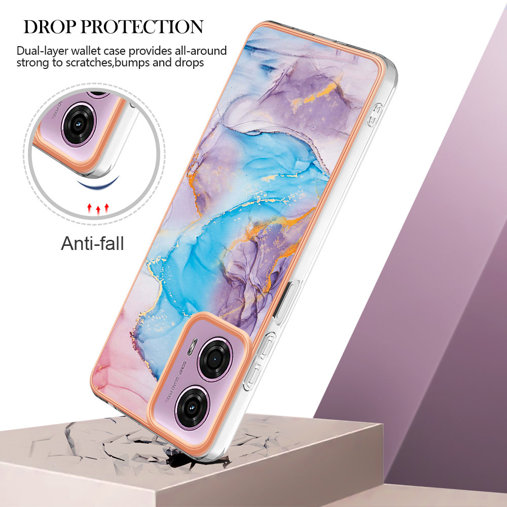 YB IMD Series-1 For Motorola Moto G04 4G / G24 4G Case Soft TPU Electroplating Phone Cover - Milky Way Marble Blue