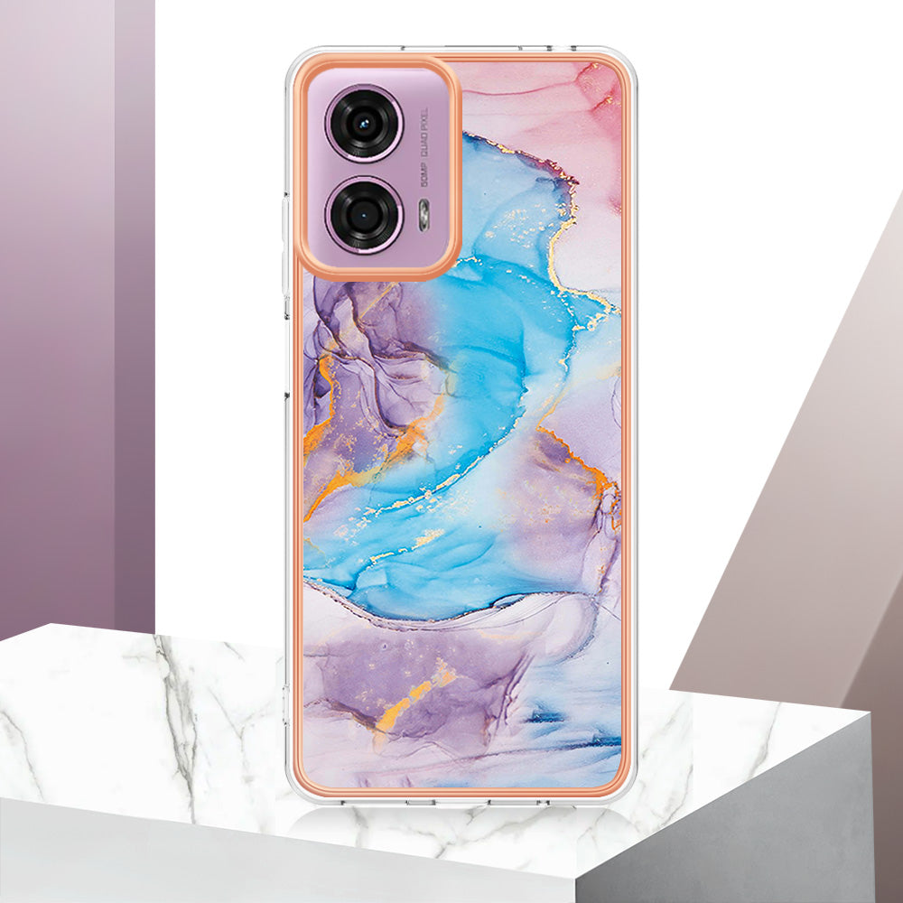 YB IMD Series-1 For Motorola Moto G04 4G / G24 4G Case Soft TPU Electroplating Phone Cover - Milky Way Marble Blue