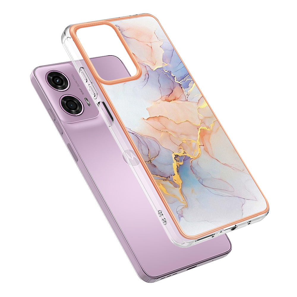 YB IMD Series-1 For Motorola Moto G04 4G / G24 4G Case Soft TPU Electroplating Phone Cover - Milky Way Marble White