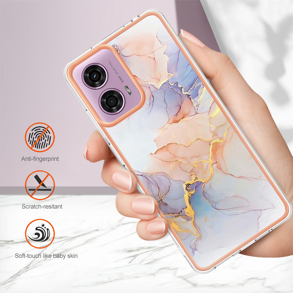 YB IMD Series-1 For Motorola Moto G04 4G / G24 4G Case Soft TPU Electroplating Phone Cover - Milky Way Marble White