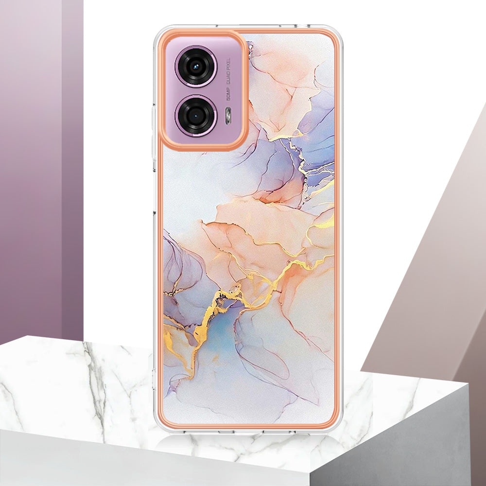 YB IMD Series-1 For Motorola Moto G04 4G / G24 4G Case Soft TPU Electroplating Phone Cover - Milky Way Marble White