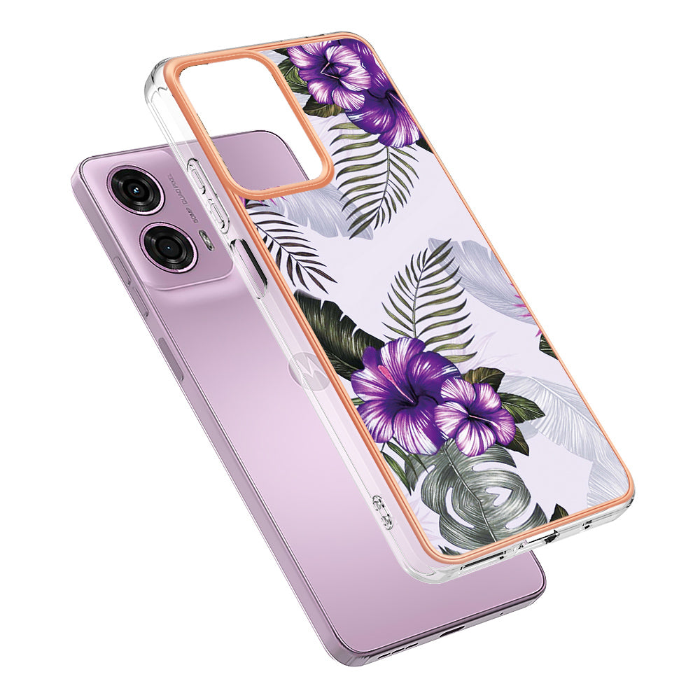 YB IMD Series-1 For Motorola Moto G04 4G / G24 4G Case Soft TPU Electroplating Phone Cover - Purple Flower