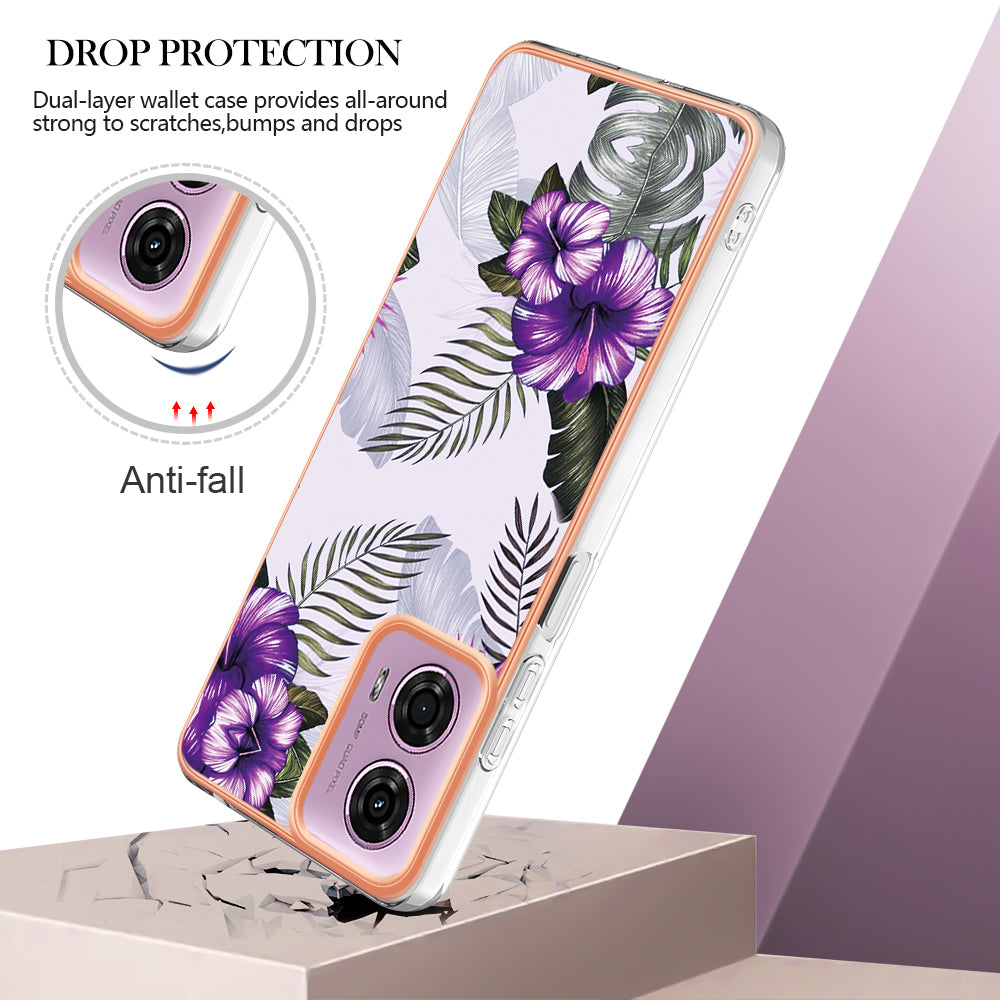 YB IMD Series-1 For Motorola Moto G04 4G / G24 4G Case Soft TPU Electroplating Phone Cover - Purple Flower