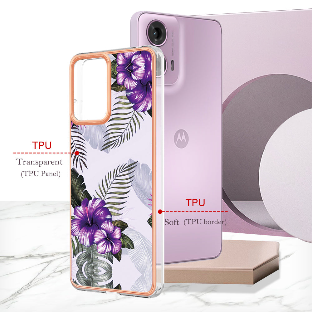 YB IMD Series-1 For Motorola Moto G04 4G / G24 4G Case Soft TPU Electroplating Phone Cover - Purple Flower