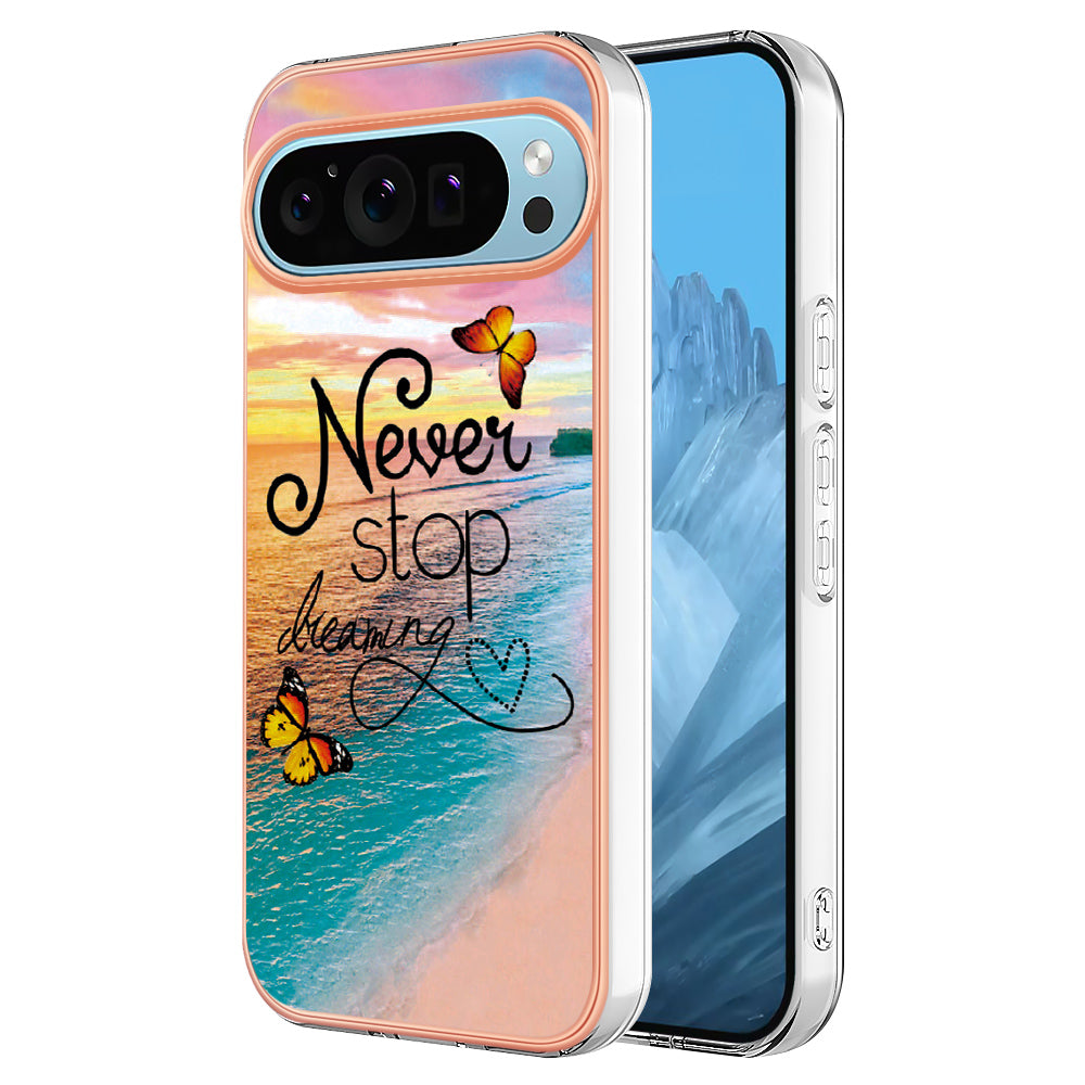 YB IMD Series-1 For Google Pixel 9 Case IMD TPU Phone Cover Electroplating Edge - Never Stop Dreaming