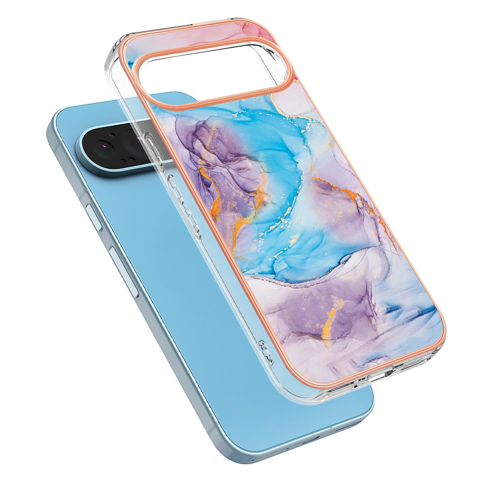 YB IMD Series-1 For Google Pixel 9 Pro Soft TPU Case Electroplating Slim Phone Cover - Milky Way Marble Blue