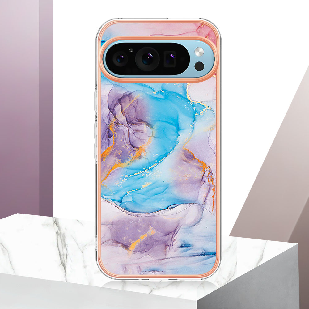 YB IMD Series-1 For Google Pixel 9 Pro Soft TPU Case Electroplating Slim Phone Cover - Milky Way Marble Blue