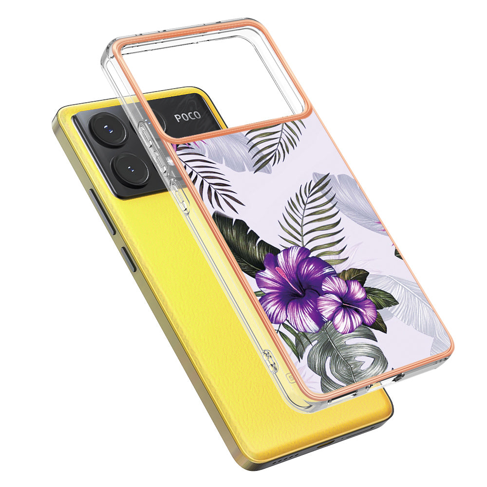 YB IMD Series-1 For Xiaomi Poco X6 Pro 5G / Redmi K70E 5G Electroplated Case with Marble Pattern - Purple Flower