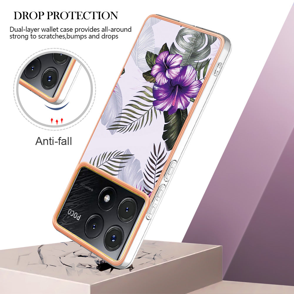 YB IMD Series-1 For Xiaomi Poco X6 Pro 5G / Redmi K70E 5G Electroplated Case with Marble Pattern - Purple Flower