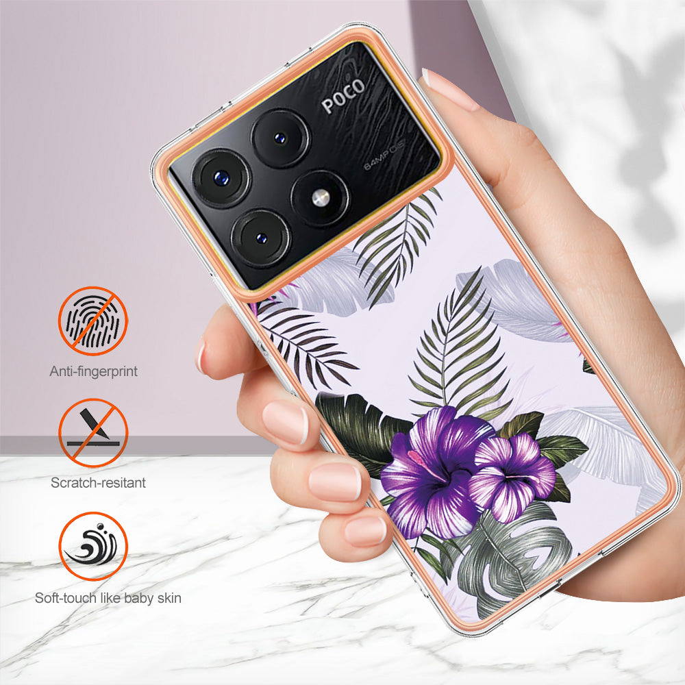 YB IMD Series-1 For Xiaomi Poco X6 Pro 5G / Redmi K70E 5G Electroplated Case with Marble Pattern - Purple Flower