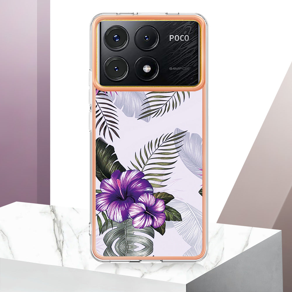 YB IMD Series-1 For Xiaomi Poco X6 Pro 5G / Redmi K70E 5G Electroplated Case with Marble Pattern - Purple Flower